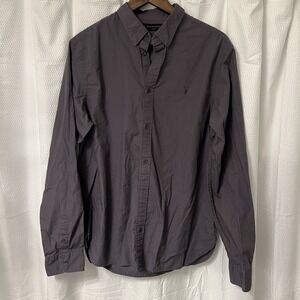 All Saints Allsaints Mens Large Riveria LS Button Up Down Dress Shirt Gray GC